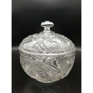 Whirling Star Large Covered Centerpiece Bowl Crystal Cut Crystal Stunning Glass